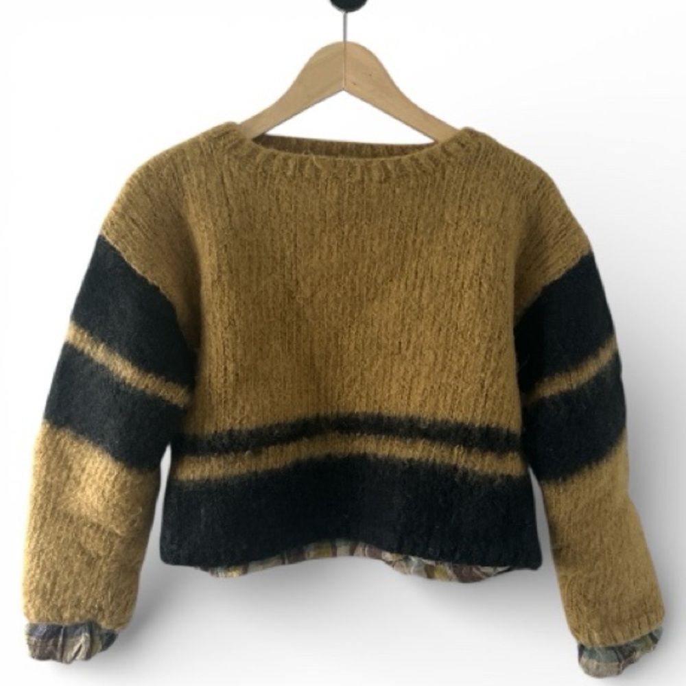 Vintage Wool Sweater Gold Black Small Cropped Y2K 90s grunge flannel lined edgy - Picture 2 of 3